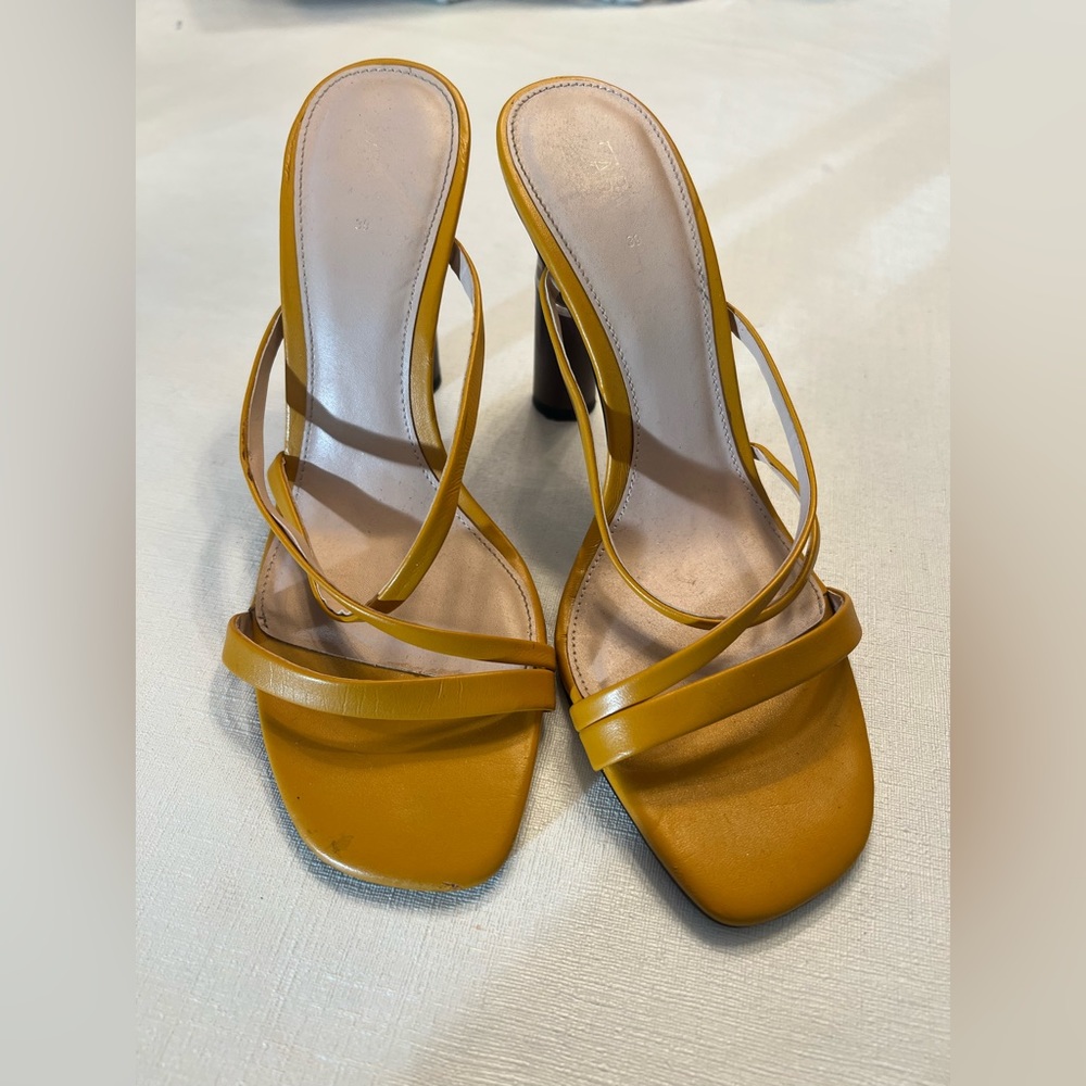 Zara Mustard Block Strappy Block Heel